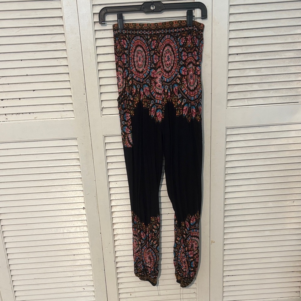 Haute Hippie Black and Pink Patterned Joggers
